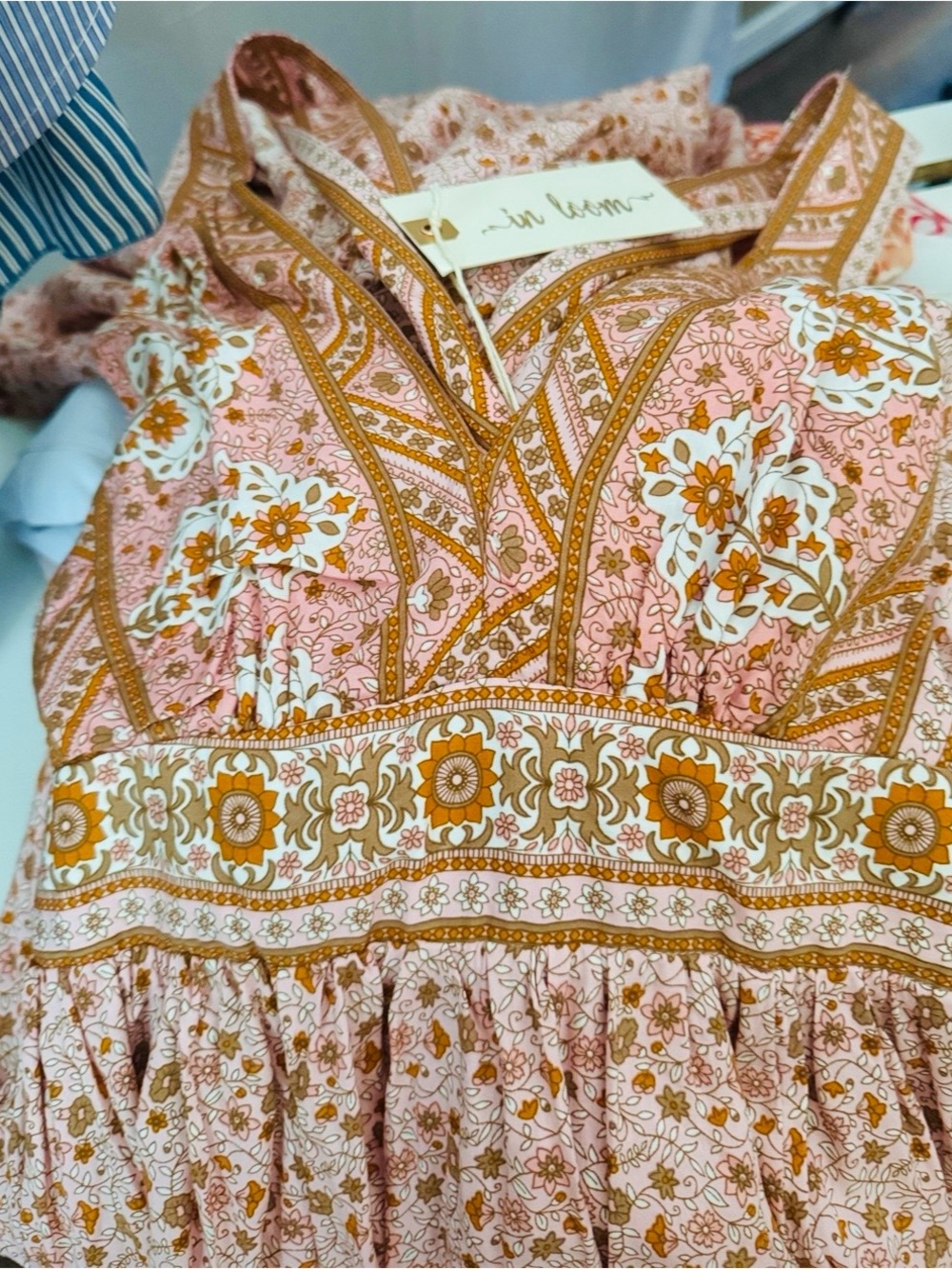 In Loom Border Print Sleeveless Maxi Dress Pink Floral Boho Size M NWT - Picture 6 of 9